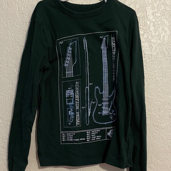 GAP Dark Green Long Sleeve Tee with Guitar Blueprint - Picture 8 of 9